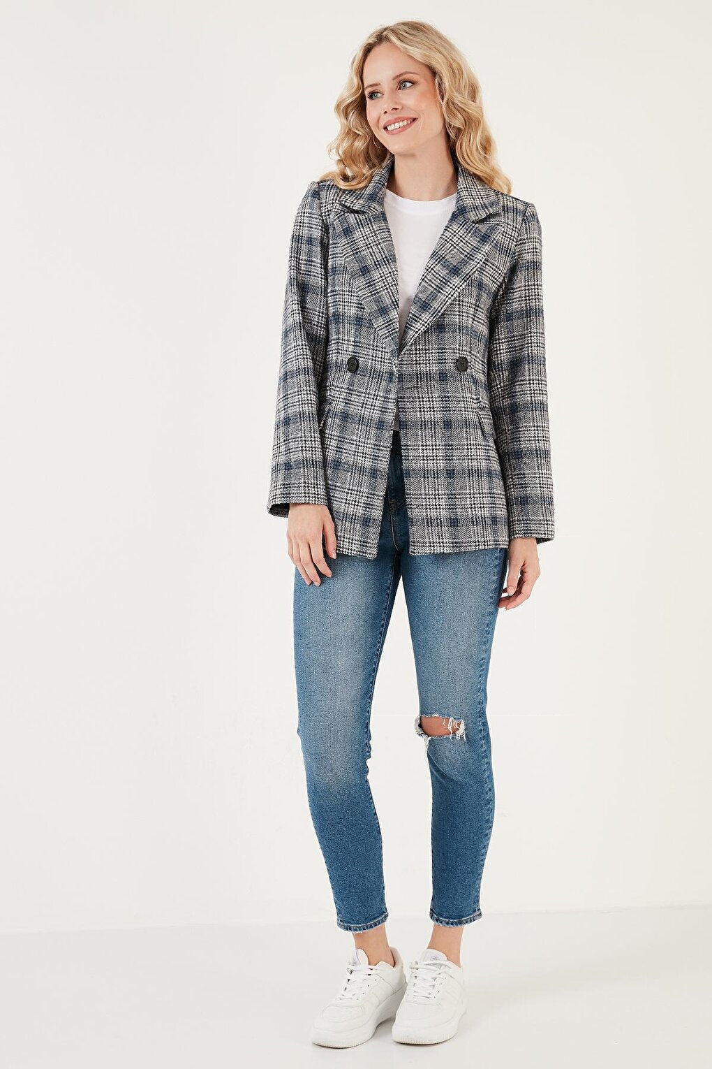 Plaid Regular Fit Double Breasted Collar Blazer Jacket 6110382