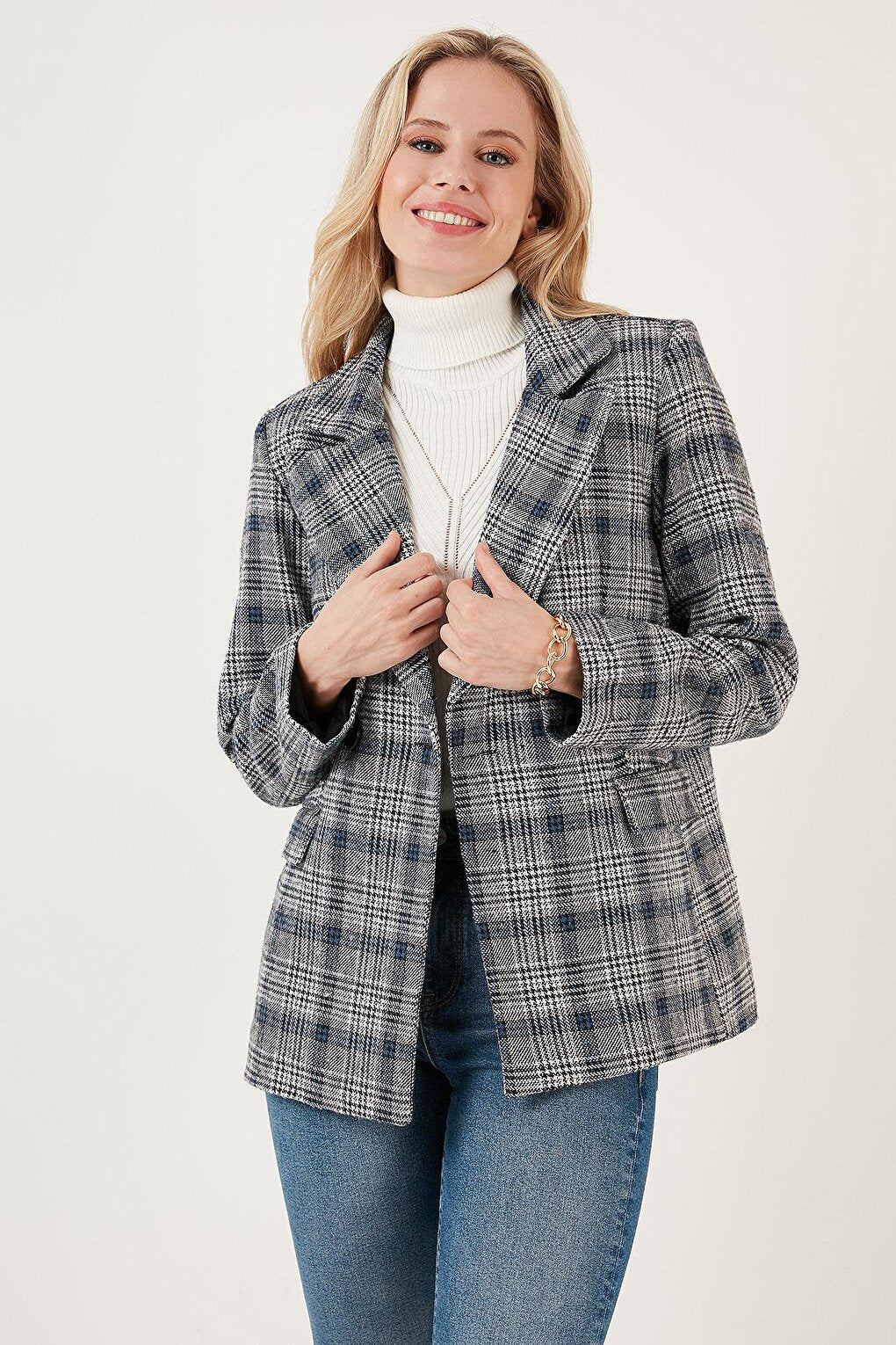 Plaid Regular Fit Double Breasted Collar Blazer Jacket 6110382