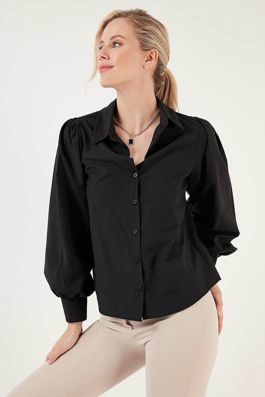 Regular Fit Balloon Sleeve Poplin Shirt 611GO0153