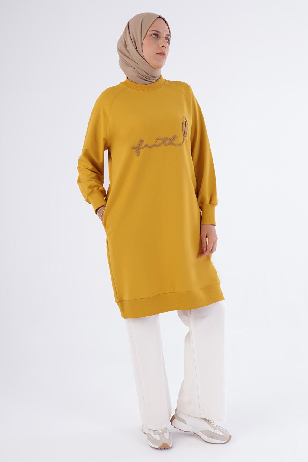 Yellow Faith Written Embroidered Sweat Tunic