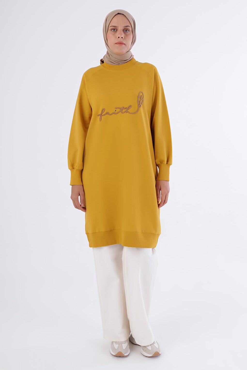 Yellow Faith Written Embroidered Sweat Tunic