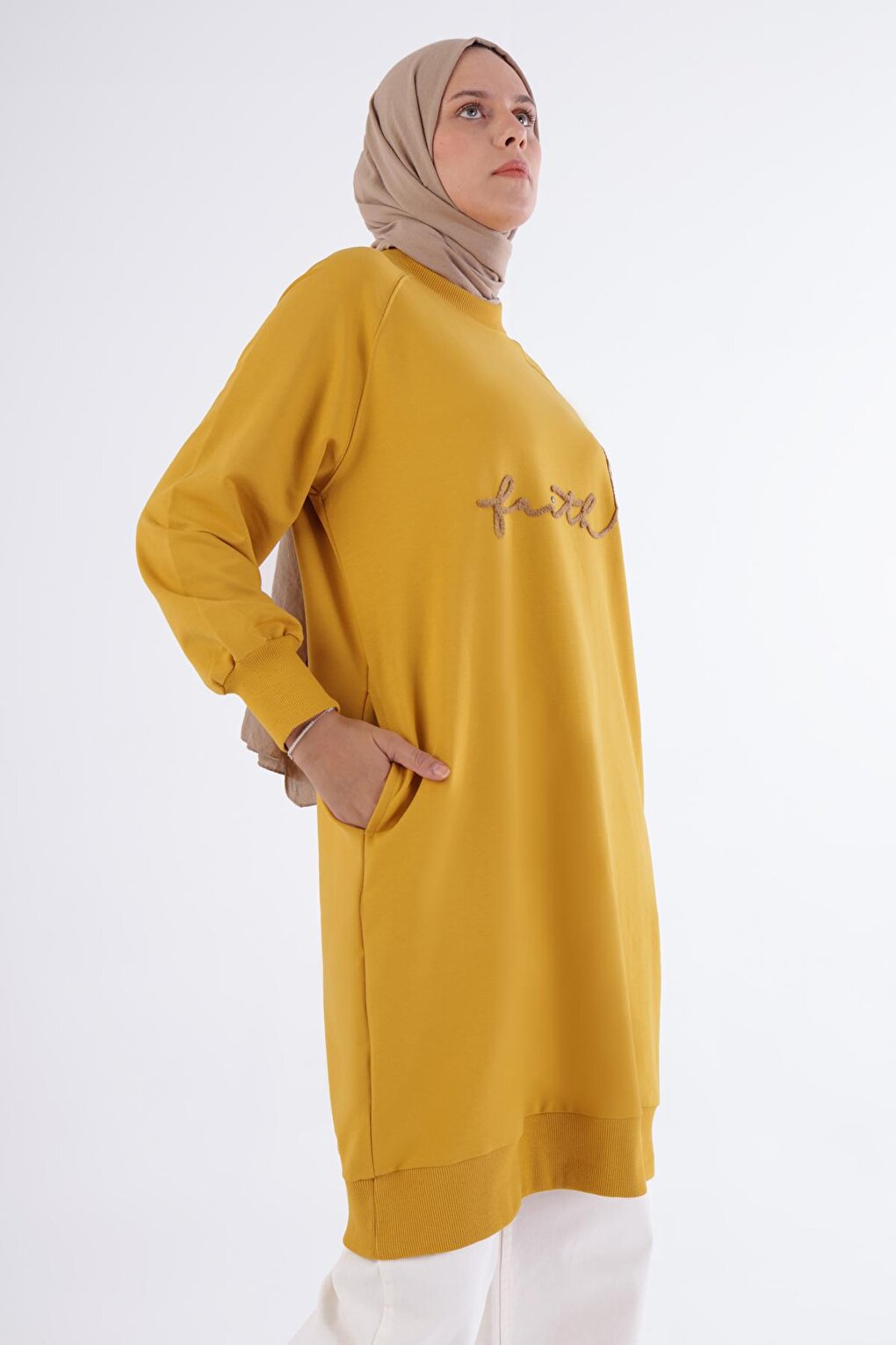 Yellow Faith Written Embroidered Sweat Tunic