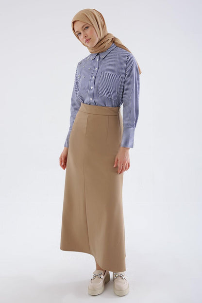 Half A-Line Skirt with Camel Darts and Side Zipper