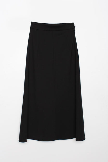 Black Darted Half A-Line Skirt with Side Zipper