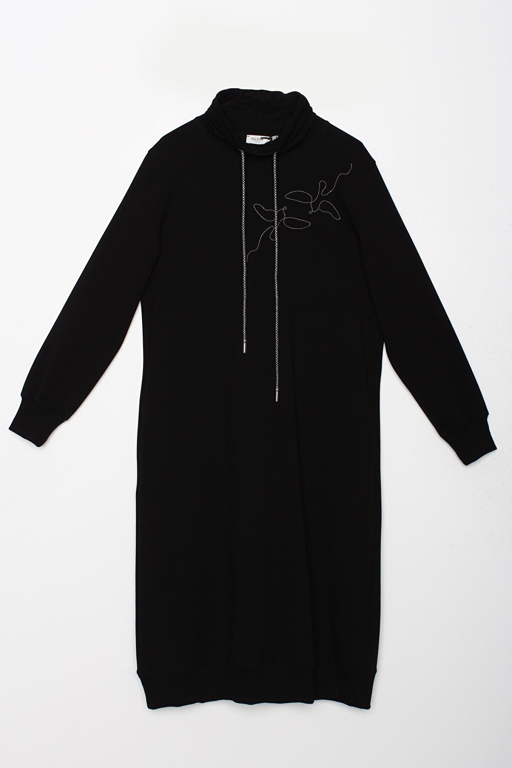 Black Chain Embroidered High Collar Tunic