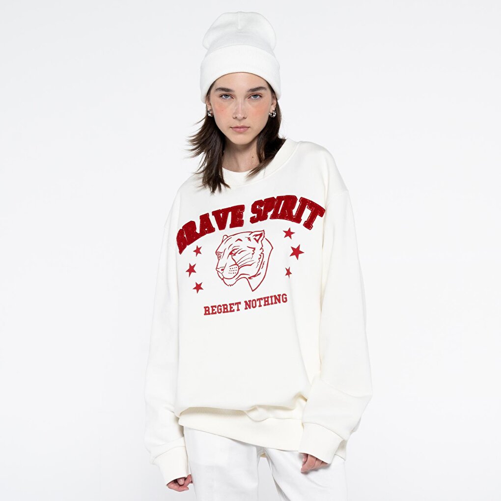 Women's Off-White Crew Neck Extra Oversize Sweatshirt