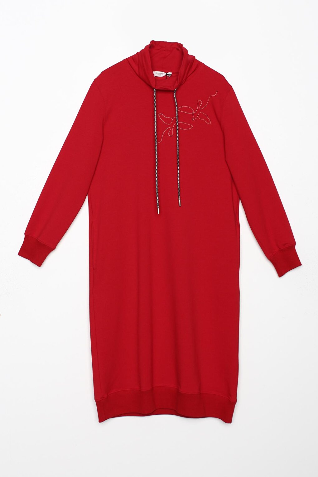 Red Chain Embroidered High Collar Tunic