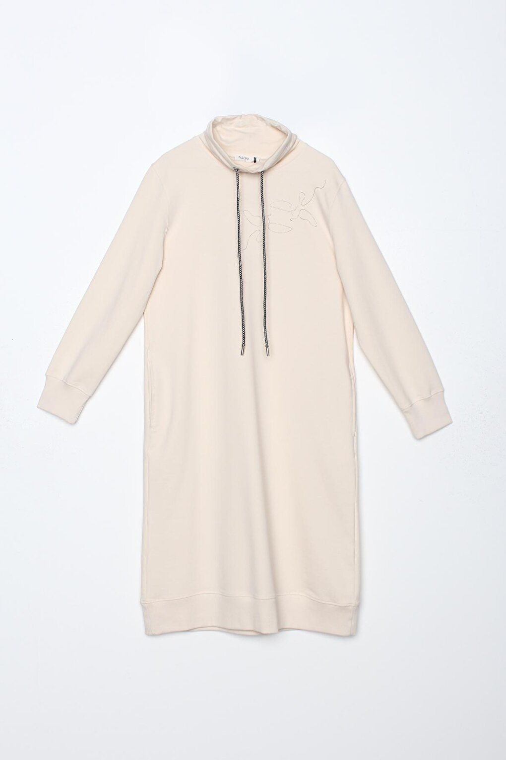 Ecru Chain Embroidered High Collar Tunic