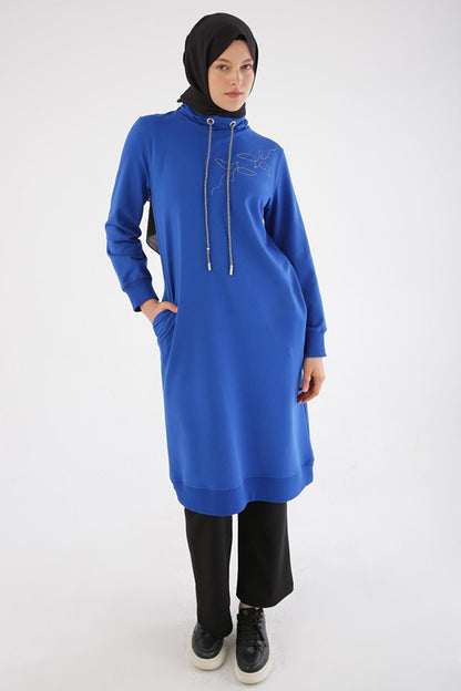 Saks Chain Embroidered High Collar Tunic