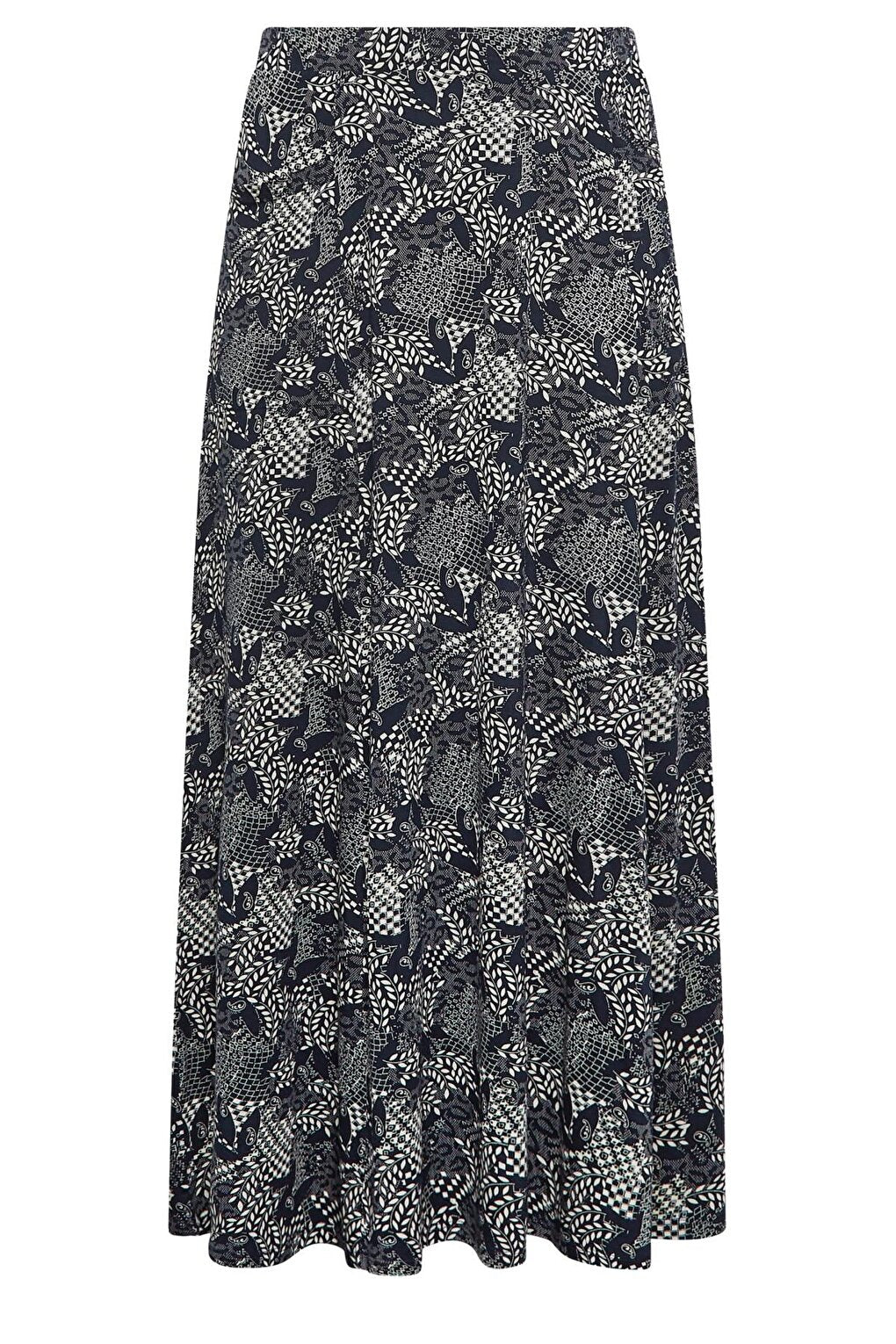 Plus Size Pocket Detailed Patterned Long Cut Skirt with Elastic Waist 160234