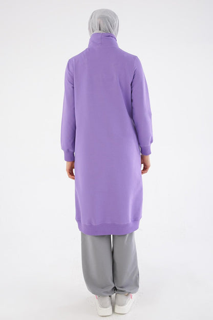 Lilac Chain Embroidered High Collar Tunic