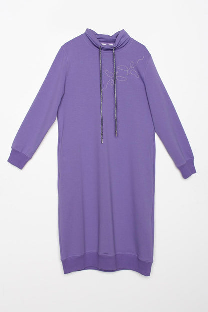 Lilac Chain Embroidered High Collar Tunic