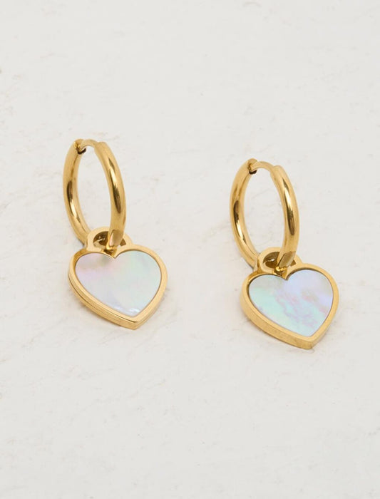 White Heart Shaped Hoop Earrings