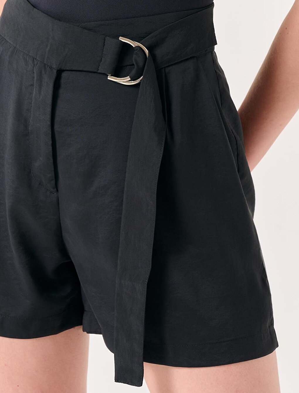 Black Straight Cut Normal Waist Plain Voile Shorts