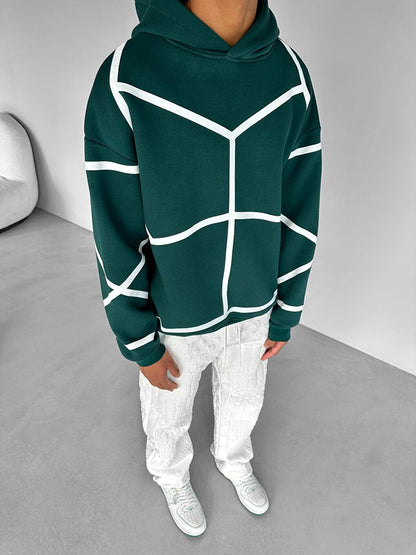 Oversize Geometric Patterned Hoodie Green