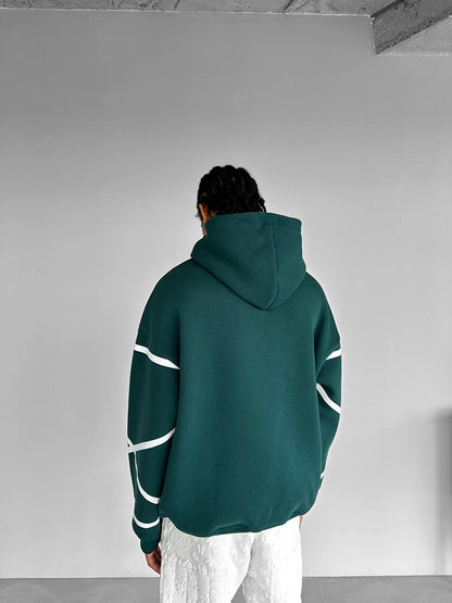 Oversize Geometric Patterned Hoodie Green