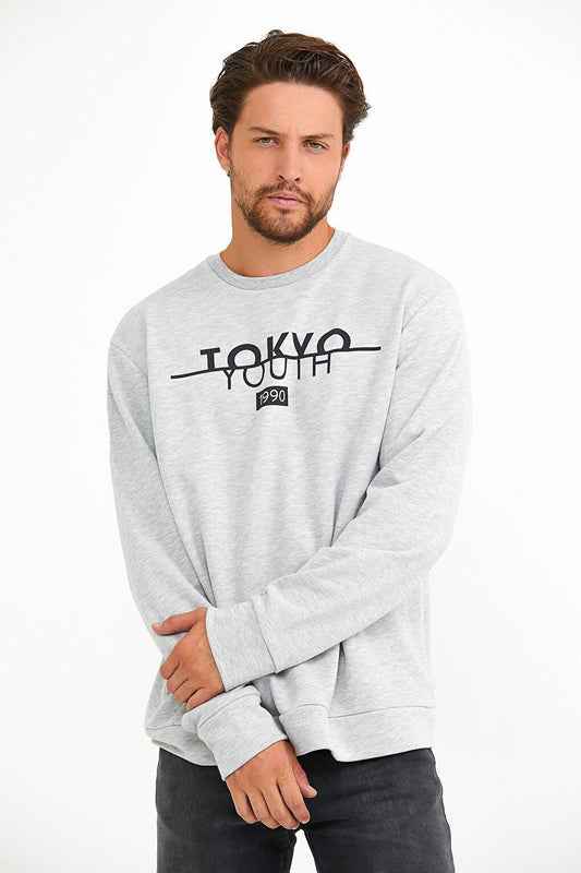 Men's Crew Neck Regular Fit Tokyo Print Thin Sweatshirt spr22sw134