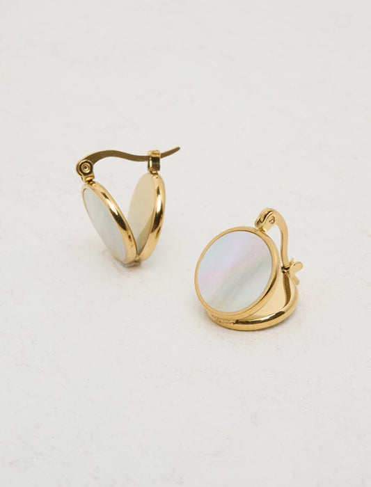 White Clip-on Round Figure Earrings