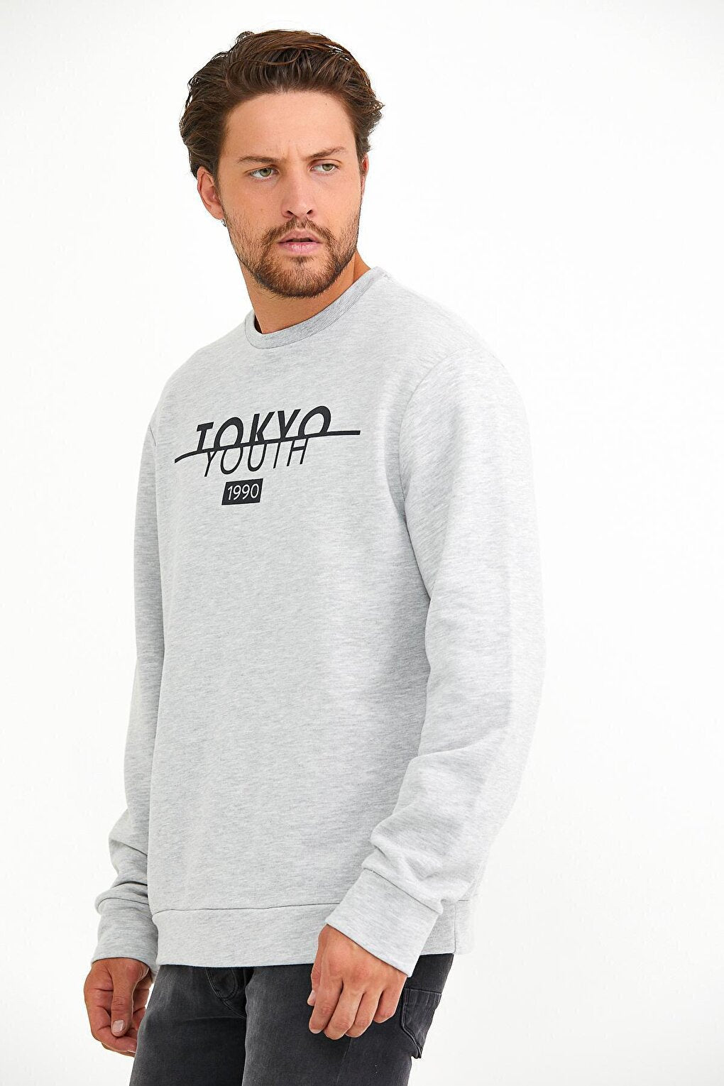 Men's Crew Neck Regular Fit Tokyo Print Thin Sweatshirt spr22sw134