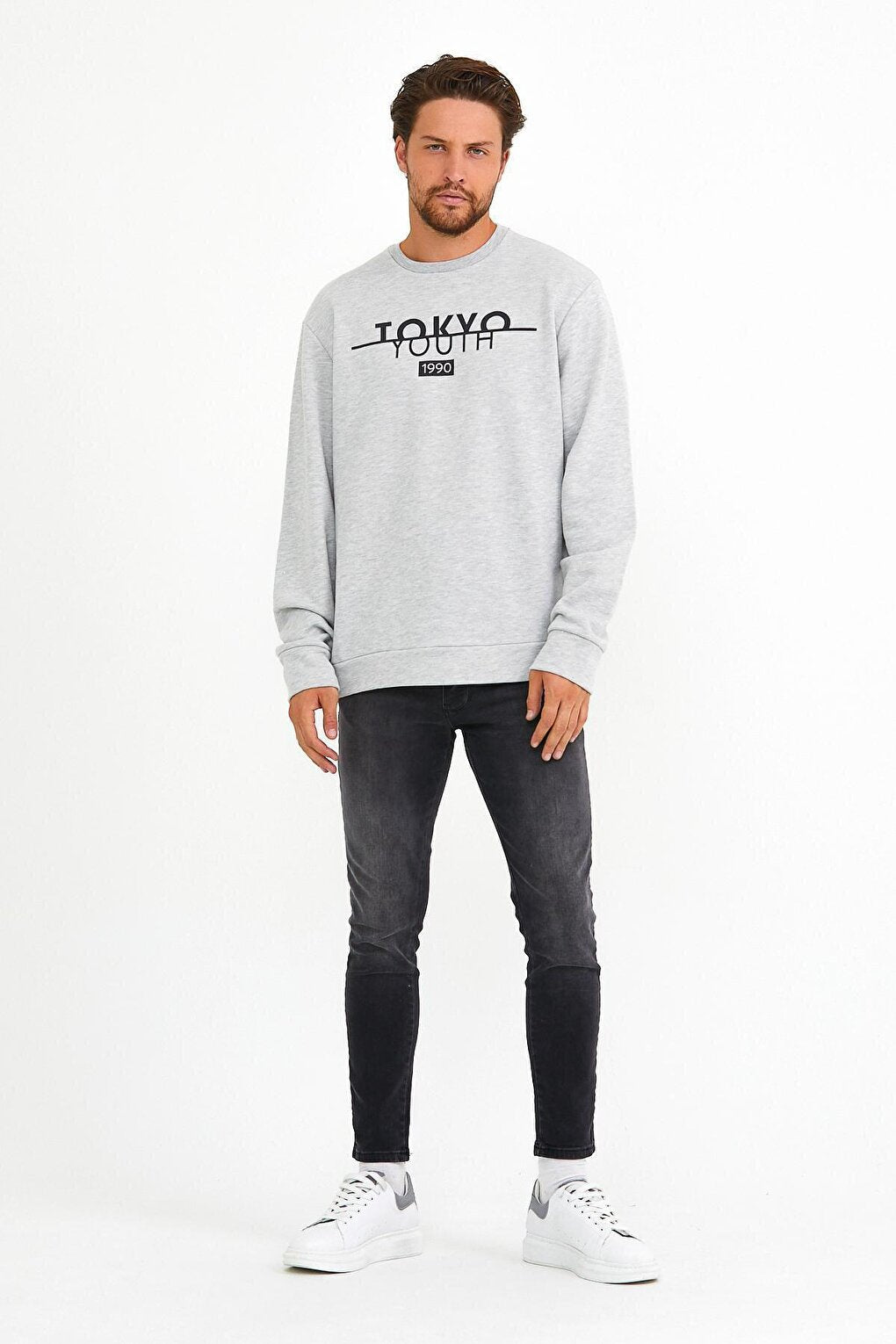 Men's Crew Neck Regular Fit Tokyo Print Thin Sweatshirt spr22sw134