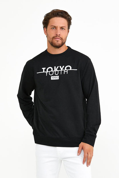 Men's Crew Neck Regular Fit Tokyo Print Thin Sweatshirt spr22sw134