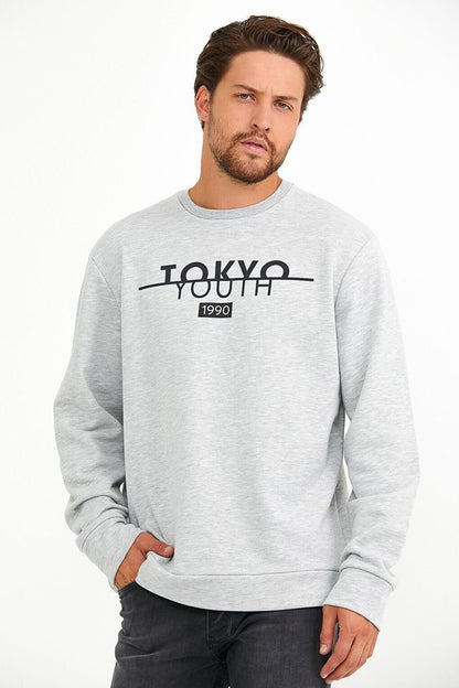 Men's Crew Neck Regular Fit Tokyo Print Thin Sweatshirt spr22sw134