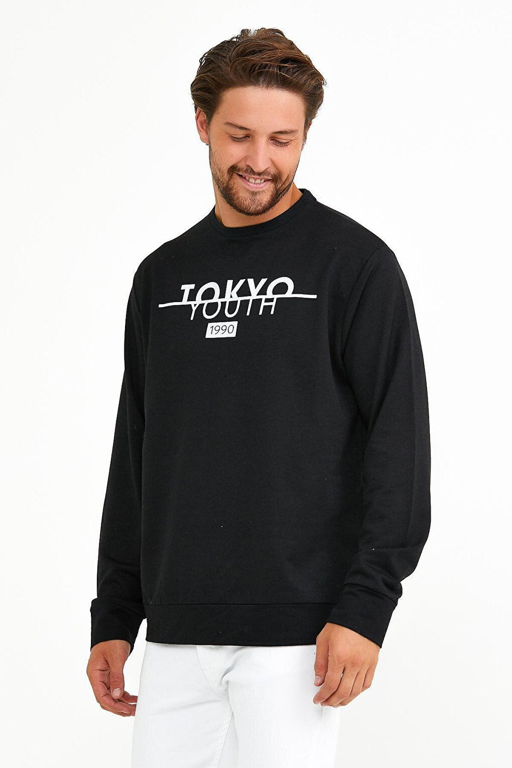 Men's Crew Neck Regular Fit Tokyo Print Thin Sweatshirt spr22sw134