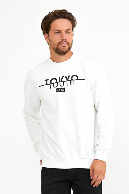 Men's Crew Neck Regular Fit Tokyo Print Thin Sweatshirt spr22sw134