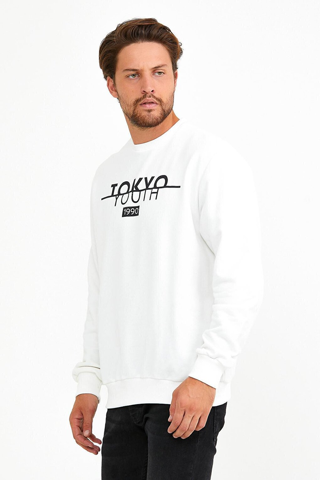 Men's Crew Neck Regular Fit Tokyo Print Thin Sweatshirt spr22sw134