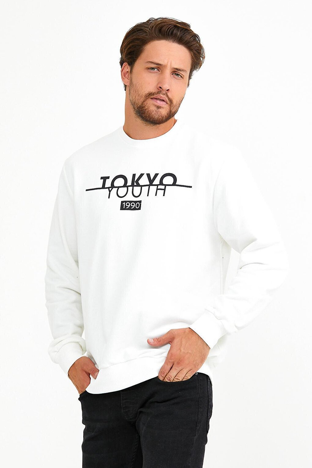 Men's Crew Neck Regular Fit Tokyo Print Thin Sweatshirt spr22sw134