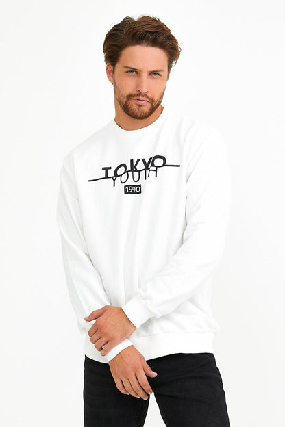 Men's Crew Neck Regular Fit Tokyo Print Thin Sweatshirt spr22sw134