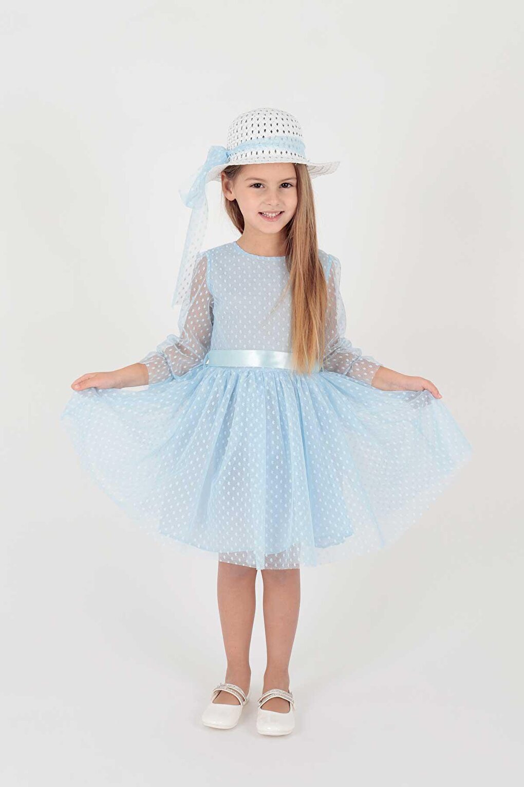 Girl's Trend Dress with Hat and Tulle Lace Ak2228