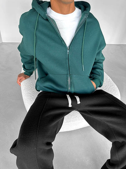 Oversize Zippered Zip Hoodie Green