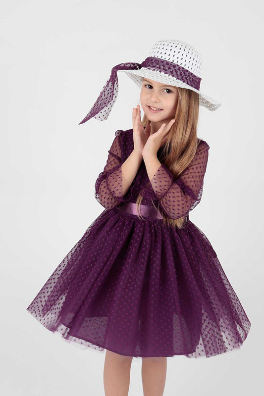 Girl's Hat and Tulle Lace Trendy Evening Dress Ak2228