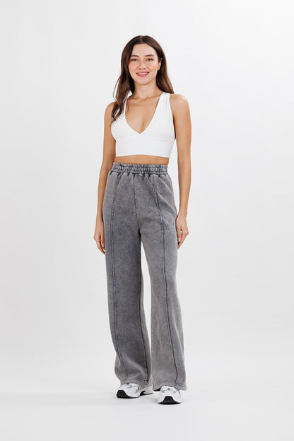 Women's Gray High Waist Washed Wide Leg Trousers