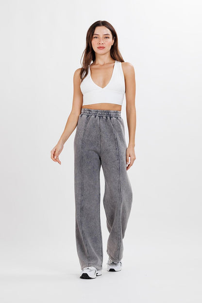 Women's Gray High Waist Washed Wide Leg Trousers