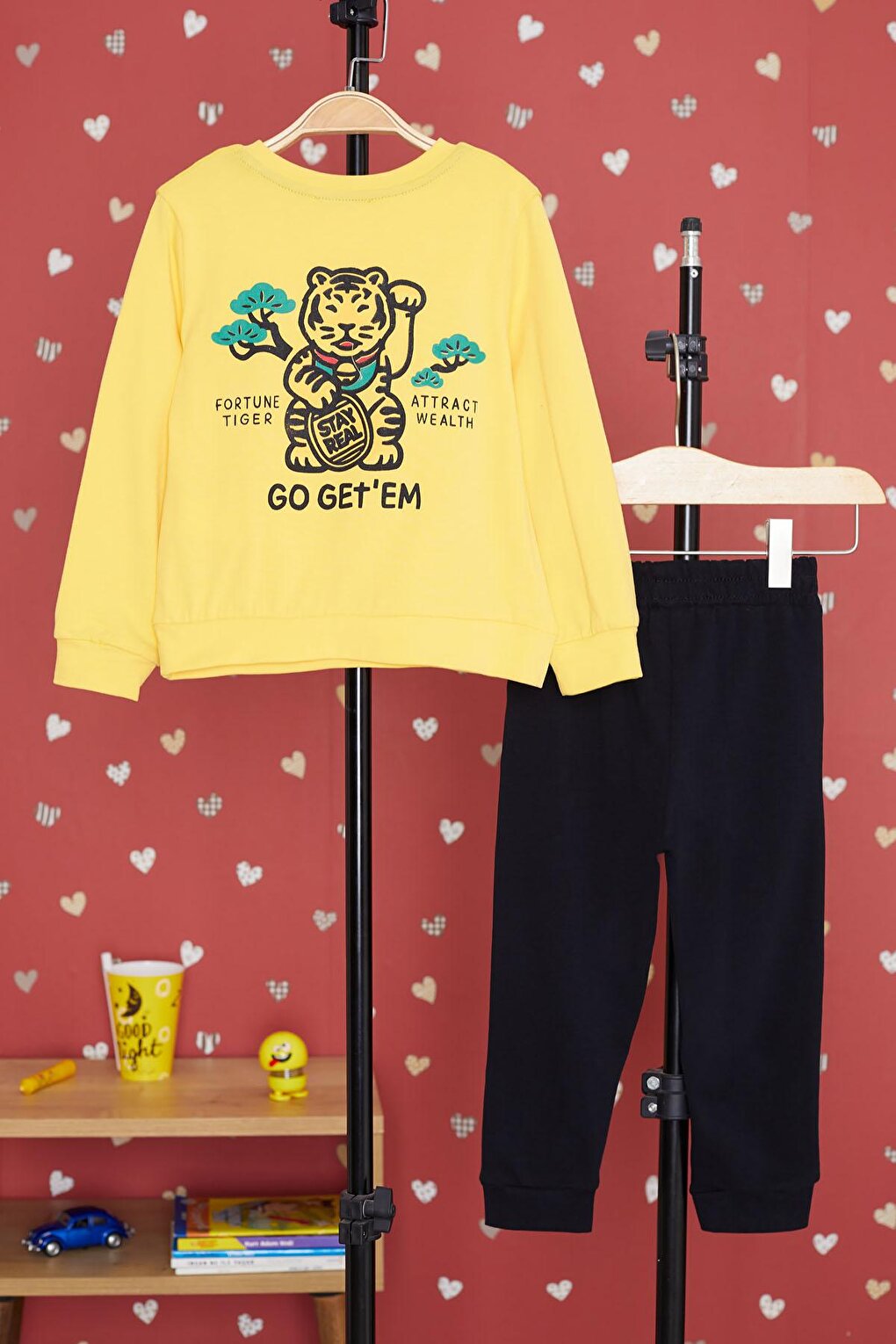 Yellow Tiger Printed Baby Boy Tracksuit Set with Pockets 17319