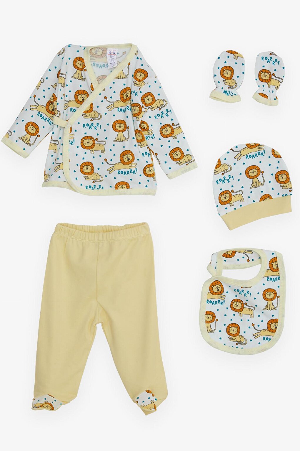 Baby Boy Hospital Release Pack of 5 Cute Lion Pattern White (0-3 Months)