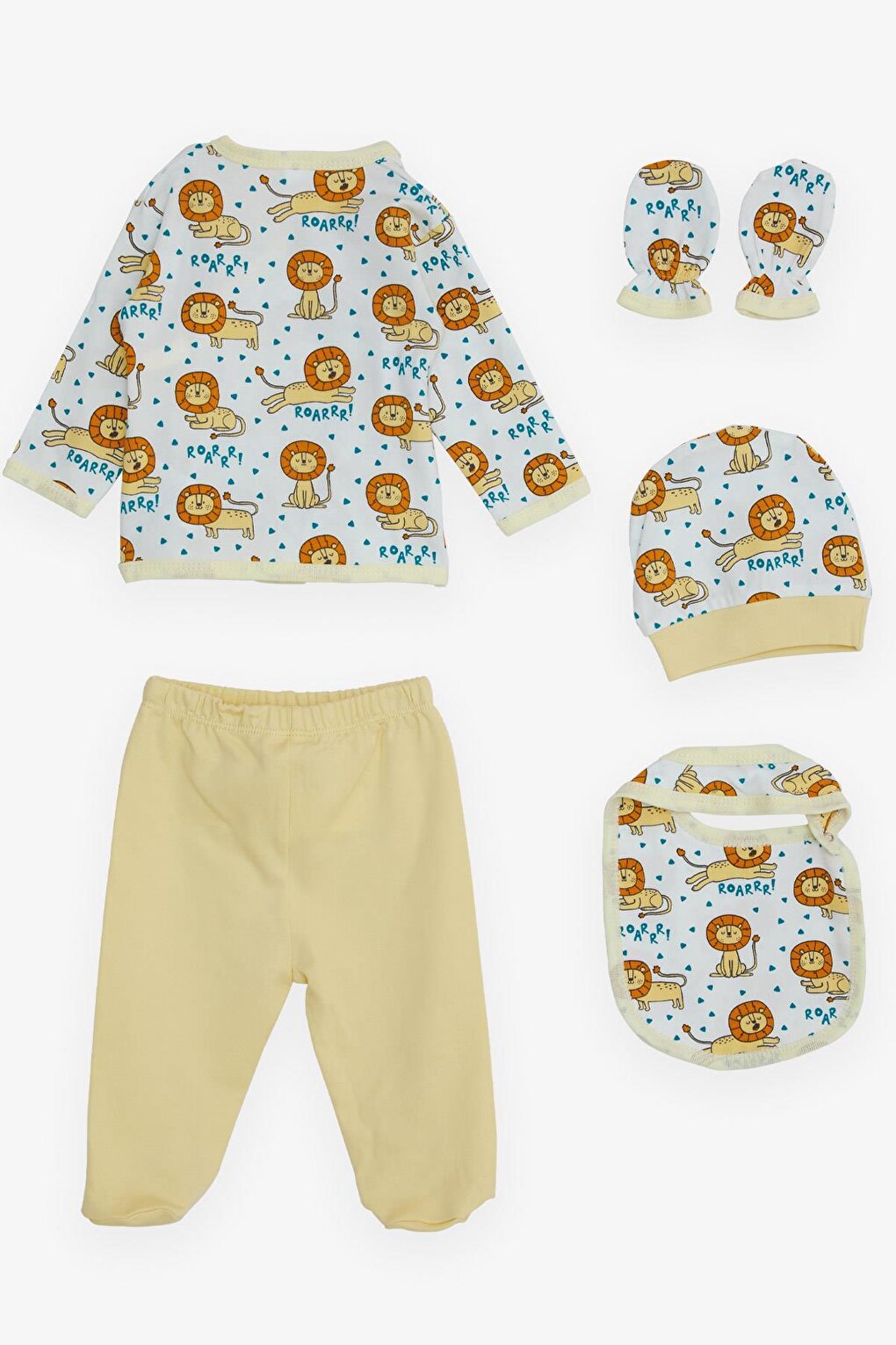 Baby Boy Hospital Release Pack of 5 Cute Lion Pattern White (0-3 Months)