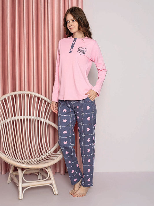 Women's Pajama Set Young Interlock Heart Plaid Cotton Seasonal W20372246