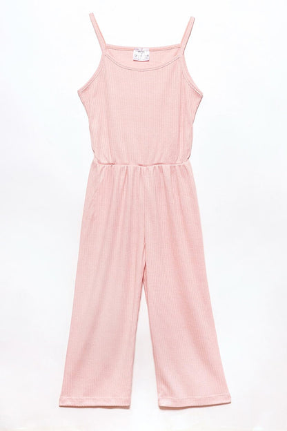 Pink Strappy Girl's Long Jumpsuit