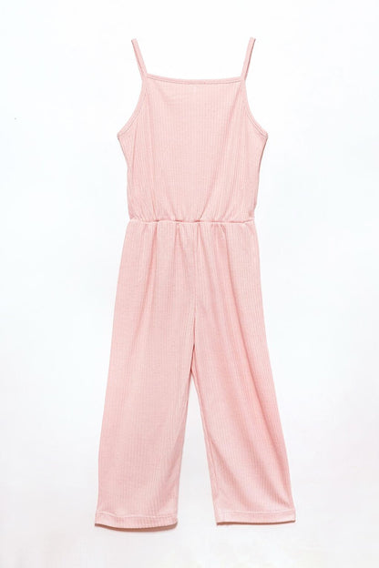 Pink Strappy Girl's Long Jumpsuit