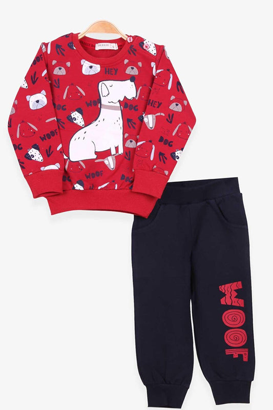 Baby Boy Tracksuit Set Printed Patterned Claret Red (Age 1-4)