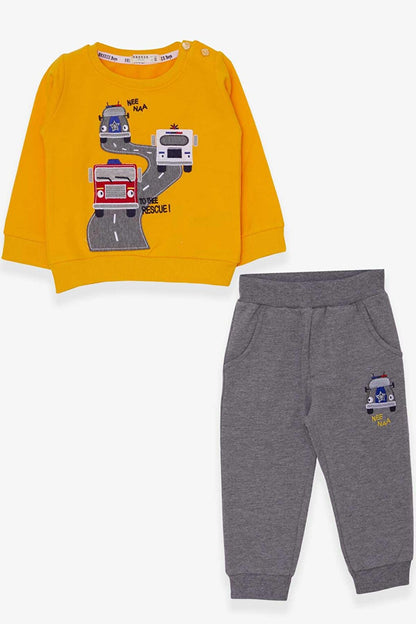 Boy's Tracksuit Set Mustard Yellow with Colorful Car Embroidery (Age 1.5-4)