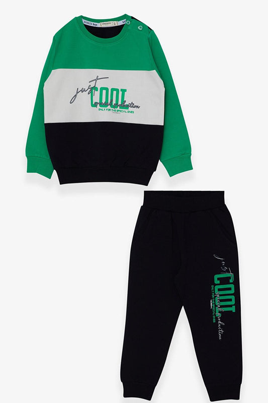 Boy's Tracksuit Set Green with Text Print (1.5-4 Years)