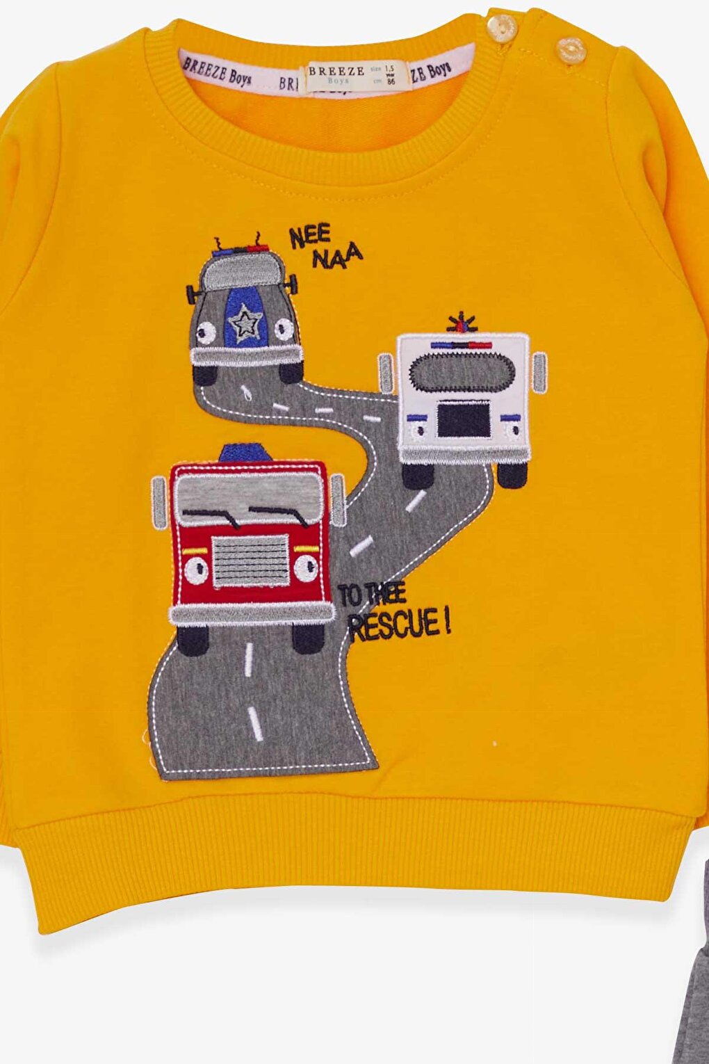 Boy's Tracksuit Set Mustard Yellow with Colorful Car Embroidery (Age 1.5-4)