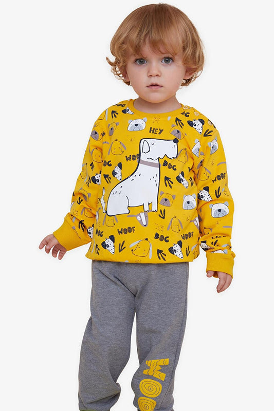 Boy's Tracksuit Set Yellow with Print Pattern (Age 1-4)