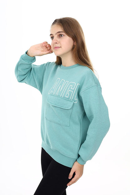 Girl's Printed 3 Thread Pocket Detailed Sweatshirt 7-13 Years Lx281