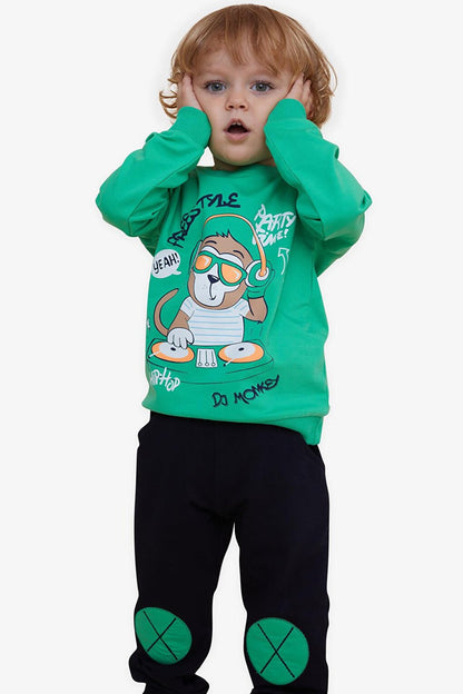 Boy's Tracksuit Set DJ Monkey Printed Green (Age 1.5-5)