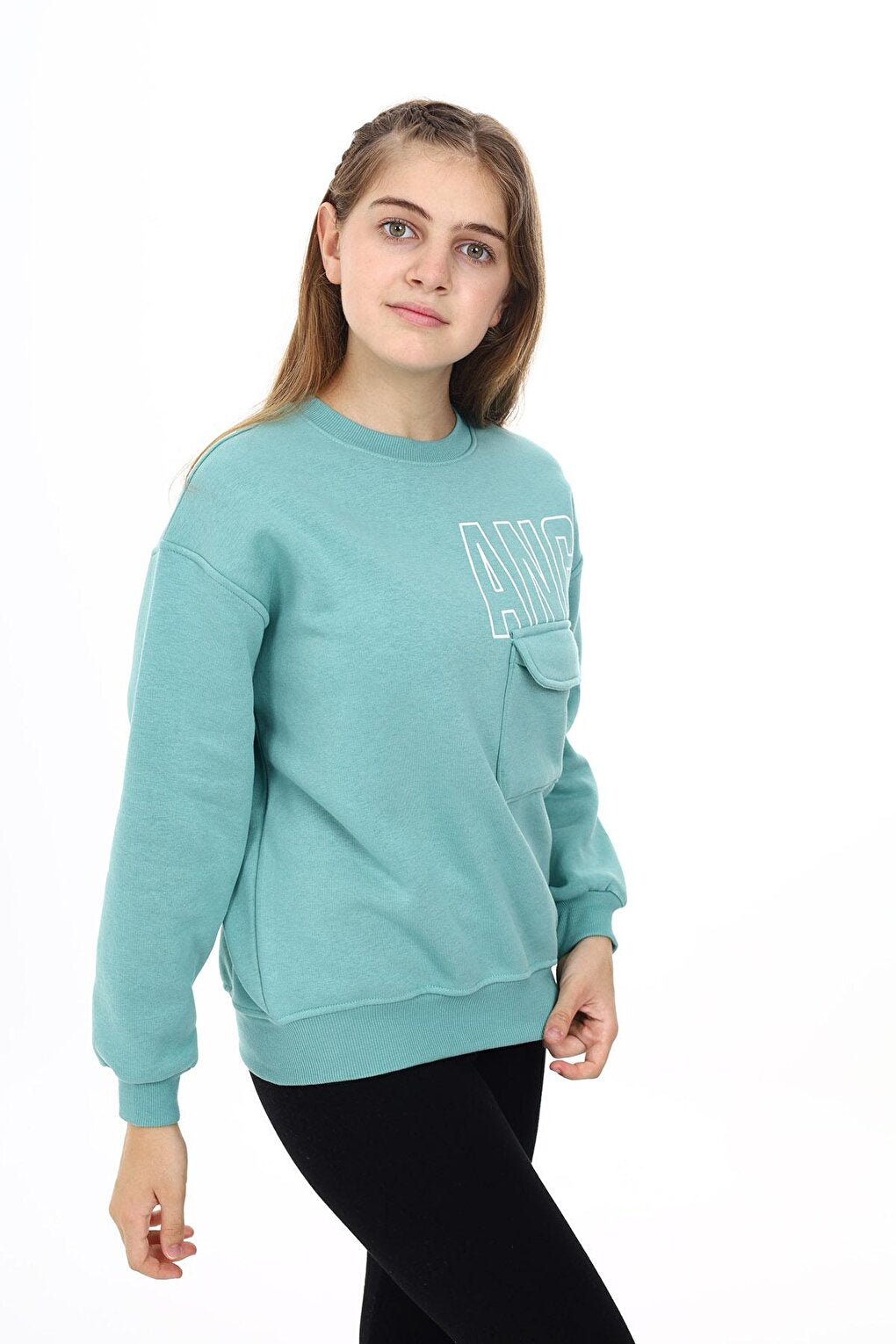 Girl's Printed 3 Thread Pocket Detailed Sweatshirt 7-13 Years Lx281